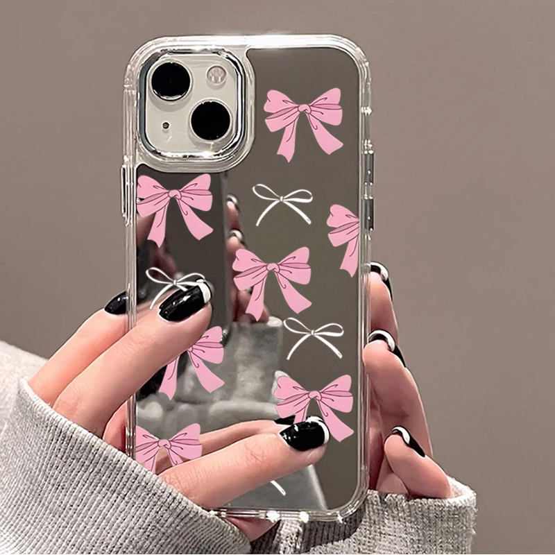 Phone Cases Cute Iphone 13 - Cute Pink Black Bow Pattern Mirror