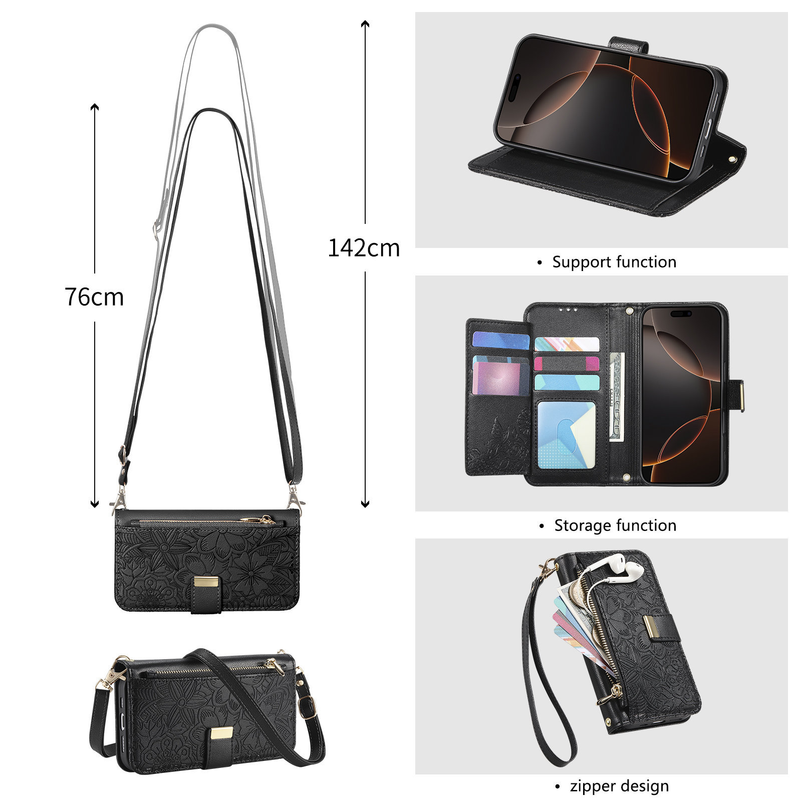 Leather Zipper Crossbody Flip  - Phone Cases With Wallet review and price